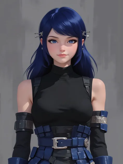 realistic cartoon, marinette Dopanchan, stylized illustration, brush strokes, sr3fmj, A very beautiful and cute 22 year old woman with a slight smile. (((Shy smile))), sharp focus on the face, (((Western eyes:1.5))), (((Extremely detailed ice-blue eyes, be...