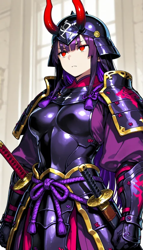 （FGO: Sexy Lord Thunder), purple samurai clothes,one woman between stores