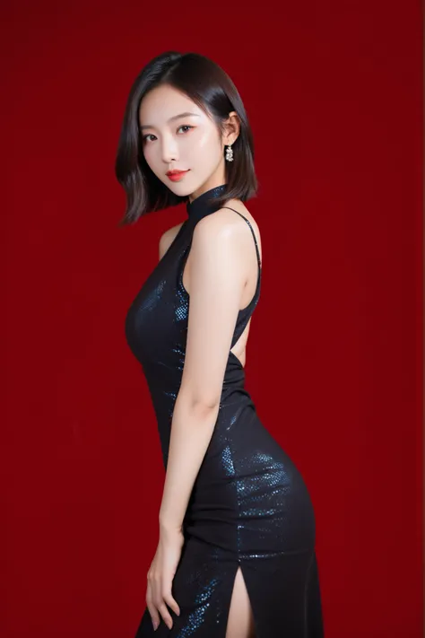 score_9, score_8_climb, score_7_climb, images, fine face, fine surface, bright images lighting, 1Girls, alone,  medium hair , Ruanyi 0964, Dress, black Dress,  Sleeveless, firmer skin, 