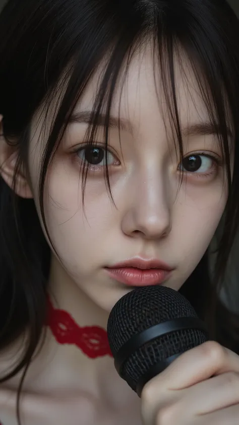 ultra high resolution, Artistic Portraits, androgynous face close up,
Singing voice of a woman holding a microphone with both hands. Singing with sweaty hair, sweaty.
sharp blue eyes, hair that flutters in the wind, natural, mysterious, Realistic light sk...