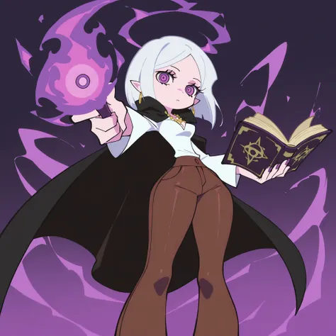 masterpiece, ultra-HD, impressionism, high detail, best quality, very aesthetic, 8K, best quality, beautiful, ultra-high resolution, 32K UHD, psg, 1girl, solo, short white hair, parted bangs, bob cut, purple eyes, pointy ears, almond-shaped eyes, eyelashes...