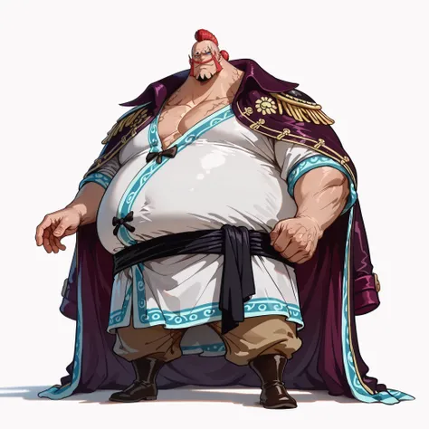 (male), (old man), (large arm), (very fat body), (mohawk hairstyle, red hair), (goatee), (blue eyes), (giant body), (giant character), (solo), (single character), (full body version), (white background), (no background), (highly detailed), (shadow), (stand...
