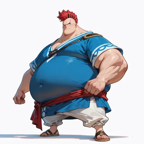 (male), (child boy), (large arm), (very fat body), (mohawk hairstyle, red hair), (blue eyes), (giant body), (giant character), (solo), (single character), (full body version), (white background), (no background), (highly detailed), (shadow), (standing pose...