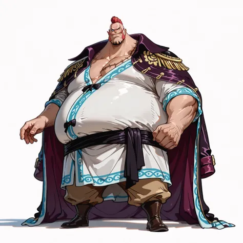 (male), (old man), (large arm), (very fat body), (mohawk hairstyle, red hair), (goatee), (blue eyes), (giant body), (giant character), (solo), (single character), (full body version), (white background), (no background), (highly detailed), (shadow), (stand...