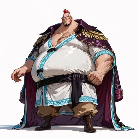 (male), (old man), (large arm), (very fat body), (mohawk hairstyle, red hair), (goatee), (blue eyes), (giant body), (giant character), (solo), (single character), (full body version), (white background), (no background), (highly detailed), (shadow), (stand...