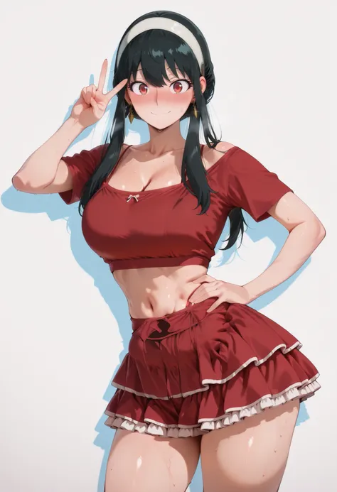 score_9, score_8_up, score_7_up, score_6_up, score_5_up, score_4_up, masterpiece, high quality, yor briar, black hair, red eyes, earrings, white hairband, hairband, long hair, sidelocks, large breasts, shiny skin, shiny hair, shiny body, clear body, large ...