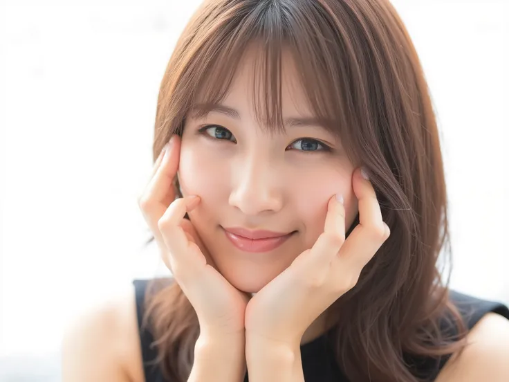 (Refined from an old photo, recreated in a modern, ultra high-quality photorealistic style),
Ultra photorealistic close-up portrait of a beautiful Japanese woman,
upper-body shot, wearing a black outfit (completely out of frame, not visible),
shoulders ...