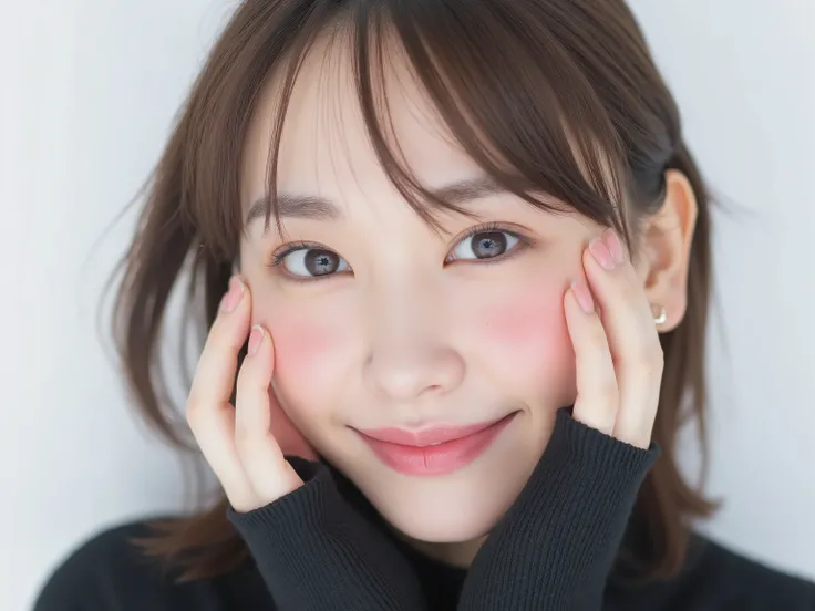 (Refined from an old photo, recreated in a modern, ultra high-quality photorealistic style),
Ultra photorealistic close-up portrait of a beautiful Japanese woman,
upper-body shot, wearing a black outfit (completely out of frame, not visible),
shoulders ...