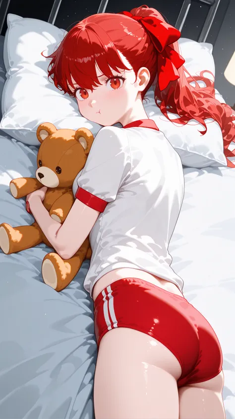 ((close-set eyes:1.7)),big eyes:1.9,ashamed,volumetric lighting,((crose-set eyes:1.7)),(looking down:1.3),on stomach,masterpiece,long shot,Watch viewers looking left:1.6,(joyful eyes,bright highlights red eyes:1.3),普通のchest,oblique side view,Rich Colors,Ci...