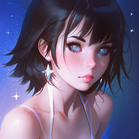 masterpiece, best quality, ultra detailed anime illustration,
professional hand-drawn style, elegant and glamorous,
beautiful young woman portrait, sparkling expressive eyes,
realistic shading, intricate hair strands, soft glowing light,
subtle skin textur...