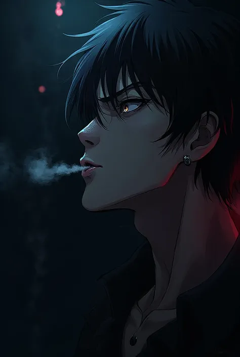 Anime guy with cigarette in mouth and smoke coming out of mouth