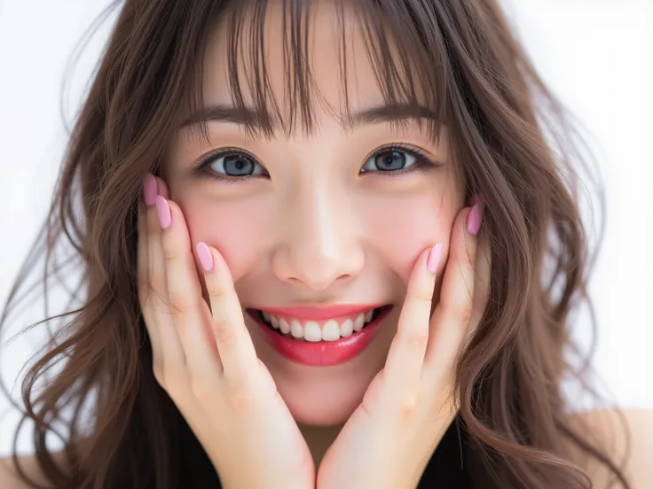 (Refined from an old photo, recreated in a modern, ultra high-quality photorealistic style, with a trendy Reiwa-era hairstyle: soft semi-long hair with natural waves and airy see-through bangs),
Ultra photorealistic close-up portrait of a beautiful Japane...
