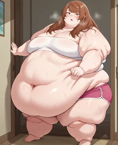 masterpiece, best quality, solo, 1girl, score_9, score_8_up,score_7_up BREAK, 1girl, solo, chubby, fat, very fat, obese, obese arms and legs, sloppy stomach, saggy round breasts, fat face, fupa, double chin, plump, thick thighs, thigh, morbidly obese, immo...