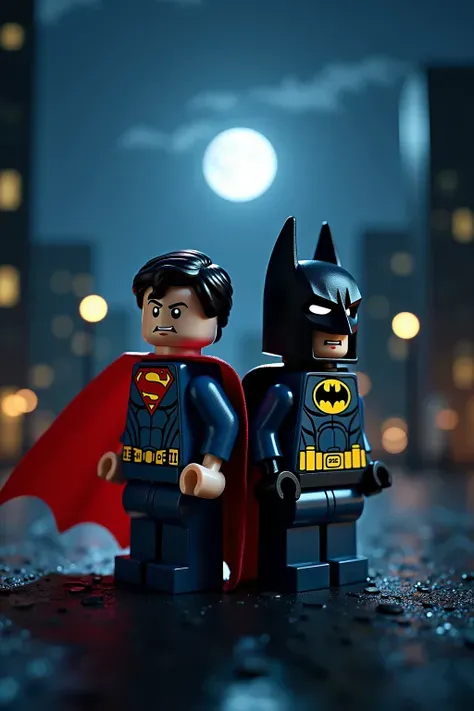 Lego art version of Superman and Batman，Night scene v
