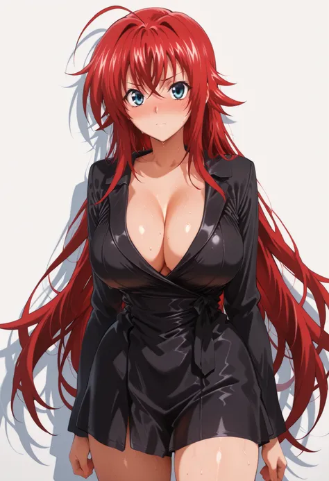 (masterpiece), Anime Style,solo,alone,only 1 girl,Rias Gremory standing, , , COWBOY SHOT, detailed rendering, smooth skin ,, looking at viewer, nose blush, shiny legs, shi...