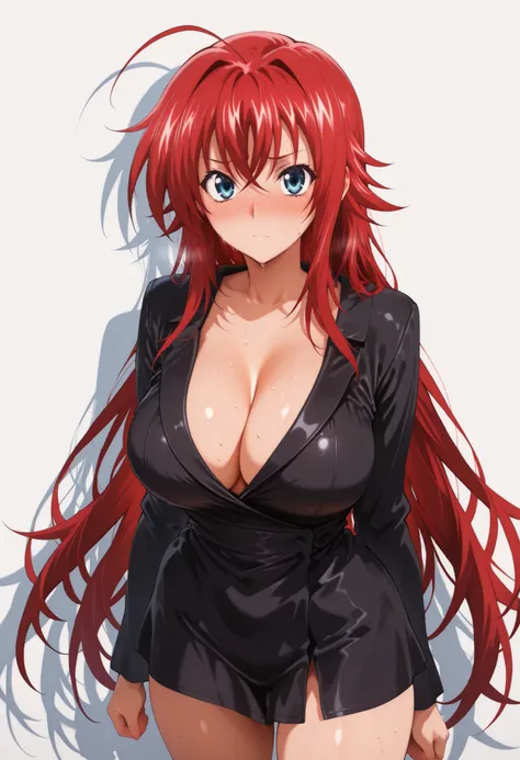 (masterpiece), Anime Style,solo,alone,only 1 girl,Rias Gremory standing,                               ,             , COWBOY SHOT, detailed rendering, smooth skin                                            ,, looking at viewer, nose blush, shiny legs, shi...