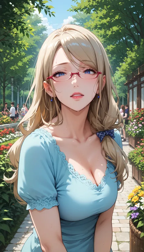 score_9, score_8_up, score_7_up, score_6_up, score_5_up, score_4_up, source_anime, anime art, anime style, masterpiece, Highest Quality, 1girl, mature woman, , , Rize Kamishiro,,Sweating, watching you, lips, , Face of pain, long hair ,Wear Glasses, Casua...