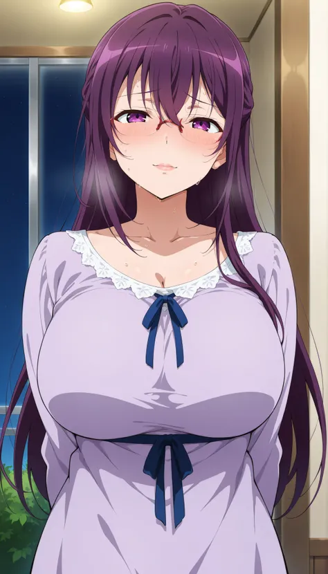 score_9, score_8_up, score_7_up, score_6_up, score_5_up, score_4_up, source_anime, anime art, anime style, masterpiece, Highest Quality, 1girl, mature woman, , , Rize Kamishiro,,Sweating, watching you, lips, , Face of pain, long hair ,Wear Glasses, Casua...