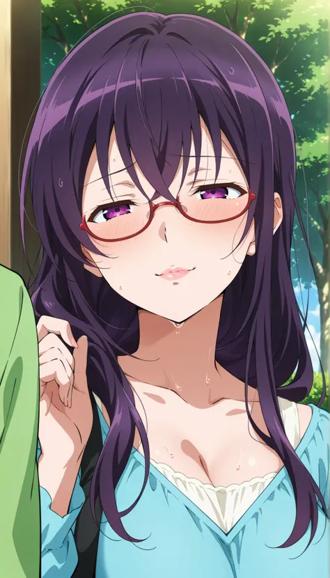 score_9, score_8_up, score_7_up, score_6_up, score_5_up, score_4_up, source_anime, anime art, anime style, masterpiece, Highest Quality, 1girl, mature woman, , , Rize Kamishiro,,Sweating, watching you, lips, , Face of pain, long hair ,Wear Glasses, Casua...