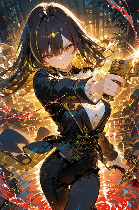 action pose, dynamic pose, Dynamic action, dynamic angles, dynamic perspective, dynamic color, dynamic light, holding weapon,,杰出作品,轻微写实, 优质非凡, 非常美观, 超高分辨率, 高分辨率,动漫风格Professional photography, ultra-detailed, dynamic angles, magical effects. A tall, fashiona...