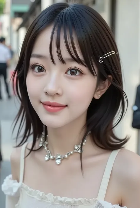 With high school girls:large double eyelids:mascara:Smile Yang:I'm wearing transparent white lace off-the-shoulder: