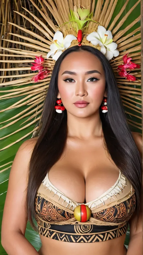 National costumes have been worn since ancient Polynesia、very beautiful、very big、beautiful woman with very big boobs from ancient Polynesian