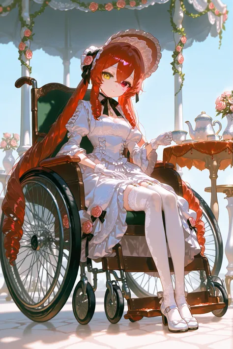 Alive doll-girl, petite vintage cute porcelain articulated doll. Her body is made of white porcelain and joints of her limbs are doll-like hinges. There's a crack marks on her porcelain face. She has scarlet red kinky hair is styled in two ringlets pigtai...