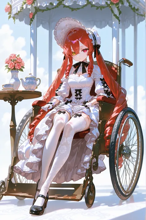 Alive doll-girl, petite vintage cute porcelain articulated doll. Her body is made of white porcelain and joints of her limbs are doll-like hinges. There's a crack marks on her porcelain face. She has scarlet red kinky hair is styled in two ringlets pigtai...