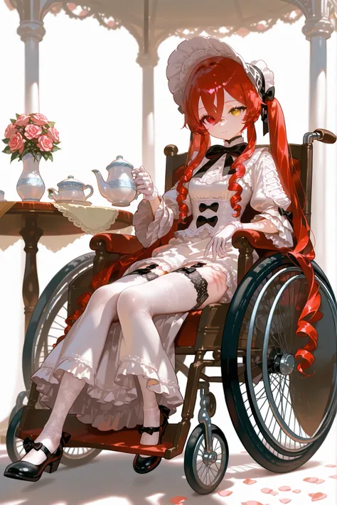 Alive doll-girl, petite vintage cute porcelain articulated doll. Her body is made of white porcelain and joints of her limbs are doll-like hinges. There's a crack marks on her porcelain face. She has scarlet red kinky hair is styled in two ringlets pigtai...