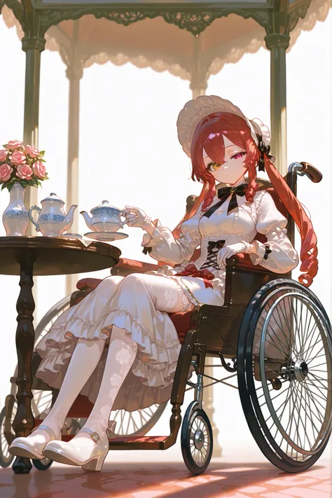 Alive doll-girl, petite vintage cute porcelain articulated doll. Her body is made of white porcelain and joints of her limbs are doll-like hinges. There's a crack marks on her porcelain face. She has scarlet red kinky hair is styled in two ringlets pigtai...