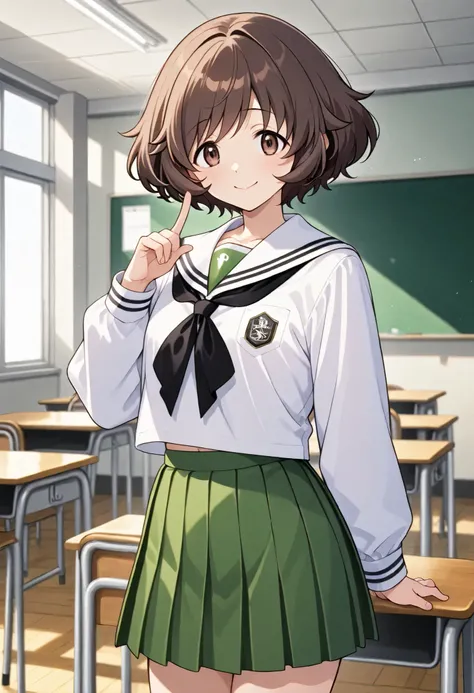 Highest Quality、Good quality、very beautiful、high resolution、One personの女の子、One person、Akiyama Yukari、Smile Yan、Beautiful Brown Eyes、attractive brown eyes on a government ship、beautiful brown hair in white underwear、Uniform up、 (大洗女子高等schoolの制服:1.3) 、white ...