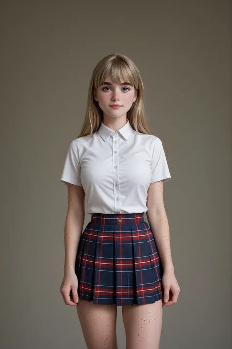 A young woman standing in front of a white background, studio photoshoot, in perfect lighting, frontal portrait, 3/4 shot, centered framing, neutral background, minimalism.
Short hair, (dirty blonde hair:1.3), (straight hair:1.5), perfect hair, shinny hai...