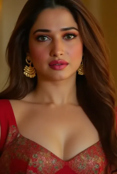 Regina clothes,TamannaahBhatia,Front view,Beautiful woman,((showing navel and cleavage)), she resembles a sexy bhabhi, sexy, she is wearing a indian item song dress,wet body, selfie point of view, (close up body bust shot), , middlr class bhabhi, combed st...