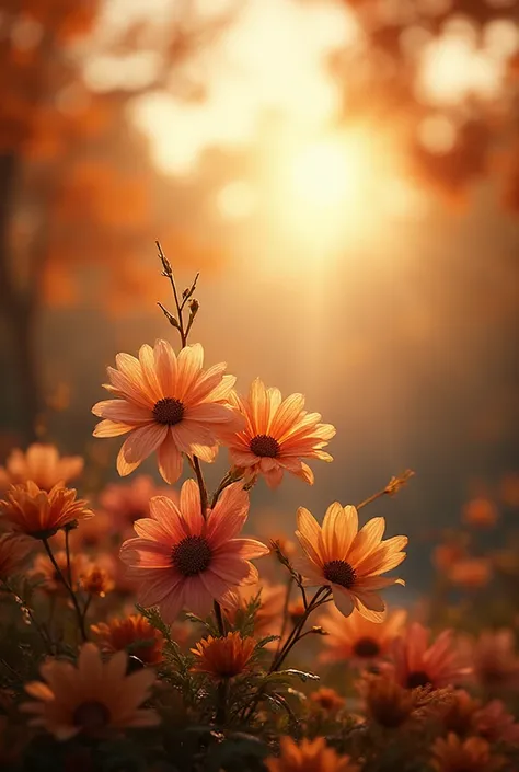 Generate an old person's day card, use autumn tones.  flowers. Don't use silhouettes of people, trees. Don't use letters, inscriptions. Add quality cards. 4K. UHD.