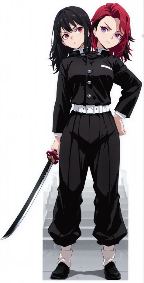 (masterpiece) , (ultra-detailed) , (high quality) , (high resolution) , (best quality:1 . 5 , highres , UHD) , highres , absurdo , ultra detail , ultra quality , Ultra resolution , 16k , 1girl , ((2heads:1 . 5)) , ((red hair)) , ((black hair)) , (different...