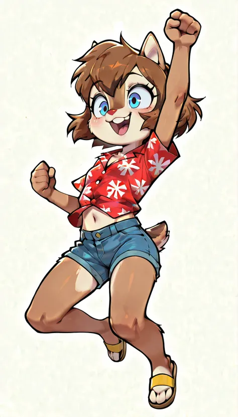 score_9, score_8_up, score_7_up, score_6_up,, hi_res, furry_source, absurdres, masterpiece, best quality, amazing quality, Chip'n Dale Rescue Rangers, 1girl, solo, alone, Femdale, furry, anthro, chipmunk girl, brown fur, blue eyes, chipmunk tail, red nose,...