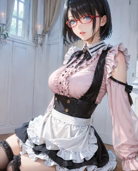 ((inspired by )),((inspired by Animation Style:1.5)),(masterpiece, best quality),beautiful, beautiful-woman, ((detailed face)).(full body:1.3).,
((black hair)), glasses, blue eyes, long hair, over-rim eye-wear,semi-rimless eye-wear, between eyes .(red-fra...