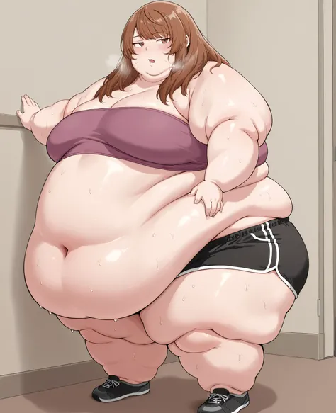 masterpiece, best quality, solo, 1girl, score_9, score_8_up,score_7_up BREAK, 1girl, solo, chubby, fat, very fat, obese, obese arms and legs, sloppy stomach, saggy round breasts, fat face, fupa, double chin, plump, thick thighs, thigh, morbidly obese, immo...