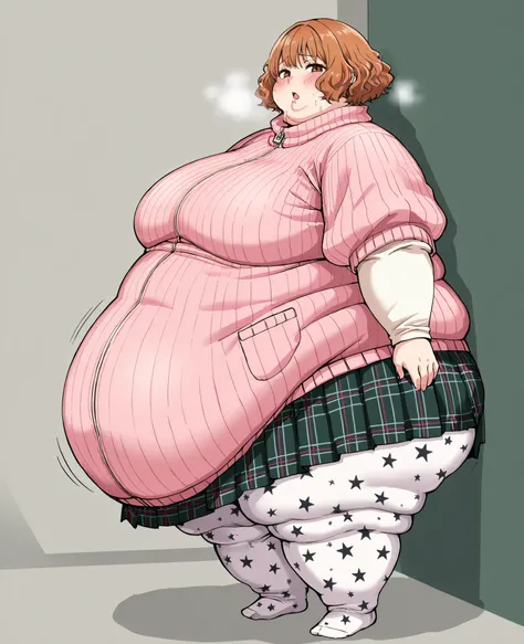 masterpiece, best quality, solo, 1girl, score_9, score_8_up,score_7_up BREAK, 1girl, solo, chubby, fat, very fat, obese, obese arms and legs, sloppy stomach, saggy round breasts, fat face, fupa, double chin, plump, thick thighs, thigh, morbidly obese, immo...
