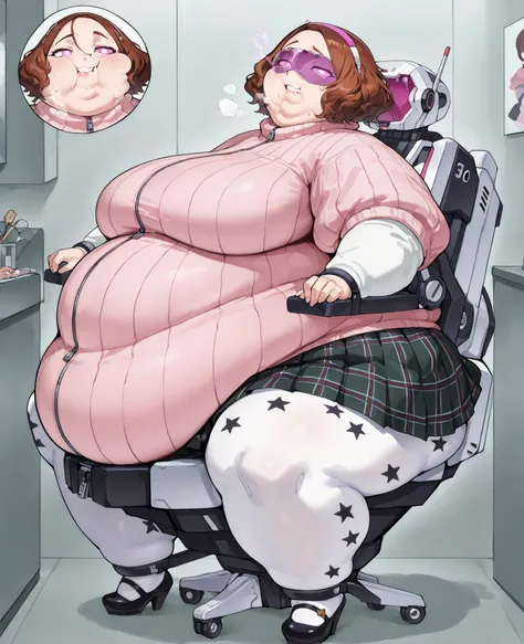 masterpiece, best quality, newest, absurdres, highres, p5haru, brown hair, short hair, wavy hair,
p5haru-winteruni, turtleneck sweater, ribbed sweater, pink sweater, zipper, short over long sleeves, layered sleeves, white long sleeves, pleated skirt, print...