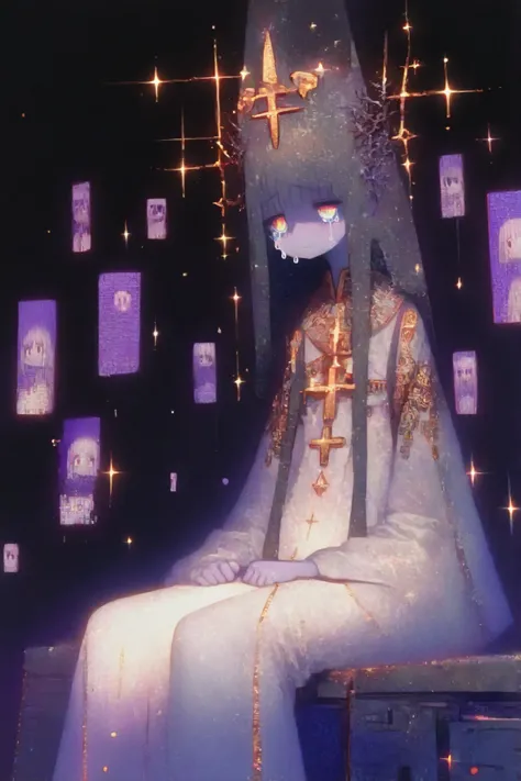  masterpiece after sex, super detailed, 4K resolution, Cinematic soft lighting,  An emotional atmosphere, Ethereal Mood,  And a haunting composition. A tall electronic priest stood silently at the center of a vast digital church.  Her presence felt sacred ...