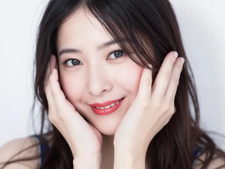 (Refined from an old photo, recreated in a modern, ultra high-quality photorealistic style, with a trendy Reiwa-era hairstyle: soft semi-long hair with natural waves and airy see-through bangs),
Ultra photorealistic close-up portrait of a beautiful Japane...