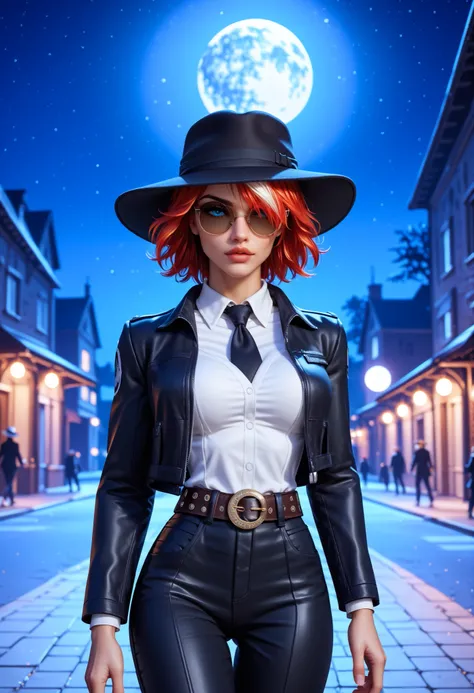 safe_pos, score_9, score_8_up, masterpiece, high detail, (zoom in:1.4), shaunavaynepony, 1girl, solo, xjoannax, red hair, short hair, multicolored hair, hair over one eye, blue eyes, sunglasses, round eyewear, tinted eyewear, looking over eyewear, half-clo...