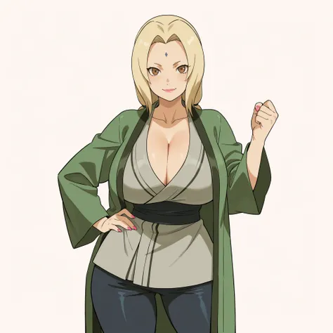 masterpiece, ultra-HD, impressionism, high detail, best quality, very aesthetic, 8K, best quality, beautiful, ultra-high resolution, 32K UHD, 1woman, mature female, solo, tsunade, blonde hair, long hair, low twintails, brown eyes, eyelashes, pink lips, pin...