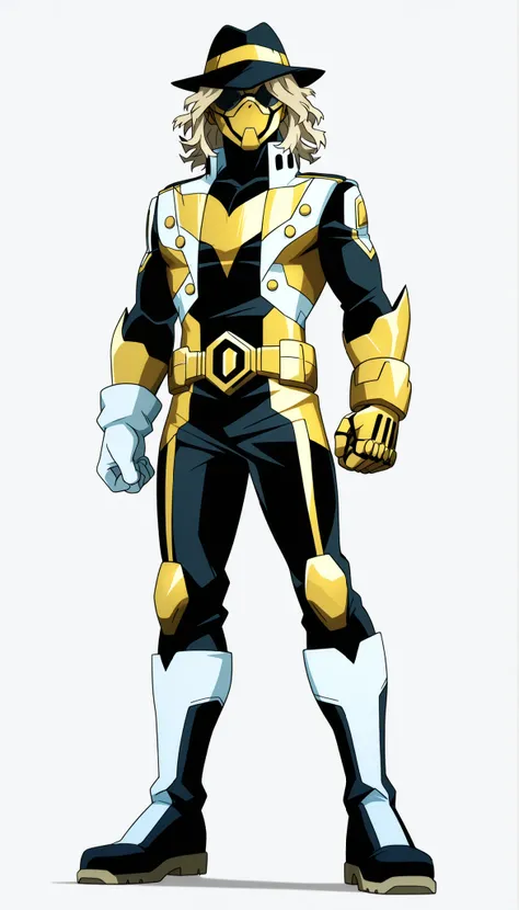 ((Highest Quality)), ((Simple Light Grey Background)), (My Hero Academia Style), Tokusatsu Character, Tokusatsu villain character, Tokusatsu villain, standing, 1male, Male, Mature Male, solo, athletic body, slim body, slender body, tall body, standing, Ful...