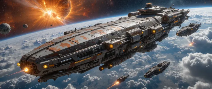 epic oil painting , 16 thousand., photo quality, Fantasy zone , science fiction, fantastic cosmic landscape with warships and living organisms, Orion constellation universe, with careful drawing of all the small details, detailed with tho...