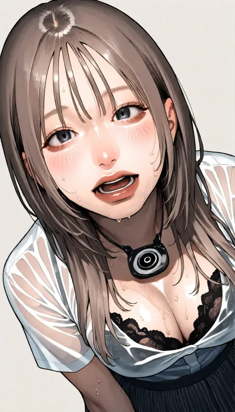 written depth, target in focus, ((dynamic angle)), sexy, Highest Quality, detailed eyes, perfect eyes, Realistic Eyes, ((Thick lower lip)), (Light Eyeliner), perfect eyes, natural look that highlights summer, (white shirt), ( Plated Skirt ), Realistic Ches...