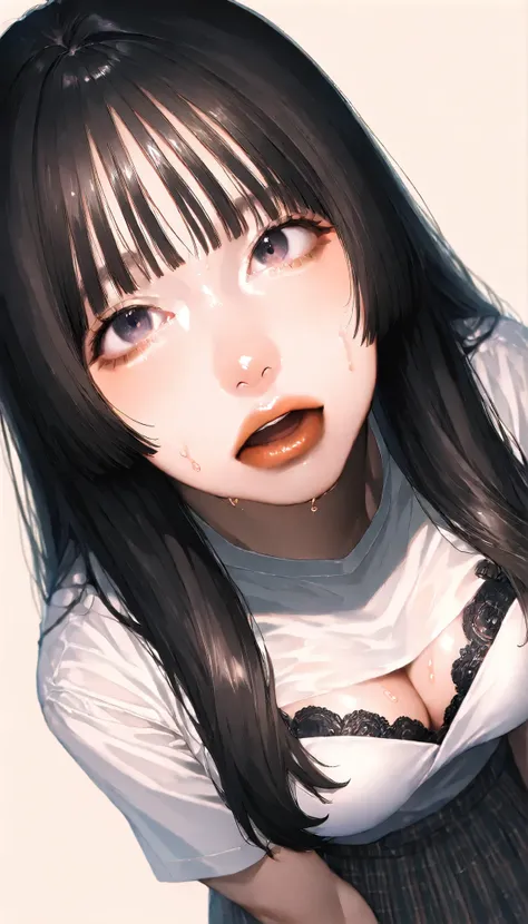 written depth, target in focus, ((dynamic angle)), sexy, Highest Quality, detailed eyes, perfect eyes, Realistic Eyes, ((Thick lower lip)), (Light Eyeliner), perfect eyes, natural look that highlights summer, (white shirt), ( Plated Skirt ), Realistic Ches...