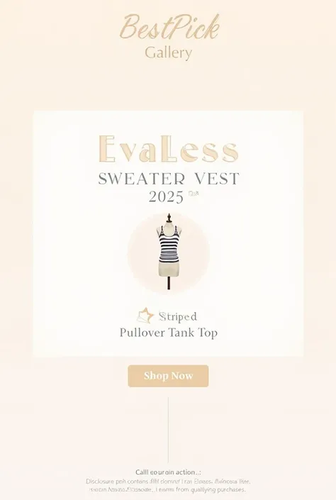 A clean and modern Pinterest-style product promotion image with a summer fashion theme. 
Background: soft pastel gradient (light beige + soft pink + white), minimal and elegant for SEO-friendly design. 
Top section: text "BestPick Gallery" in stylish bold ...
