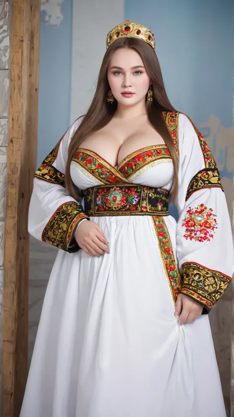 Folk costumes handed down from ancient Russia、very beautiful、very big、beautiful woman with very big boobs from ancient Russia
